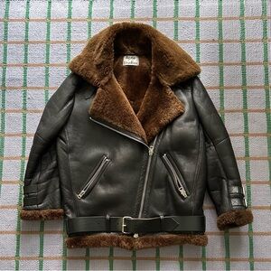 Acne Studios Velocite Women's Black Leather and Brown Shearling Jacket